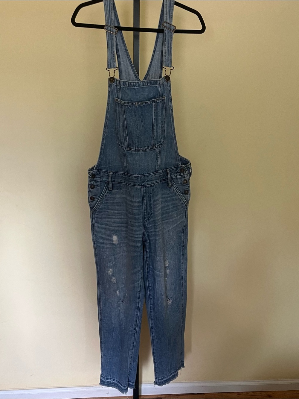 Abercrombie & Fitch Blue Denim Bib Overalls with Leather Patch
